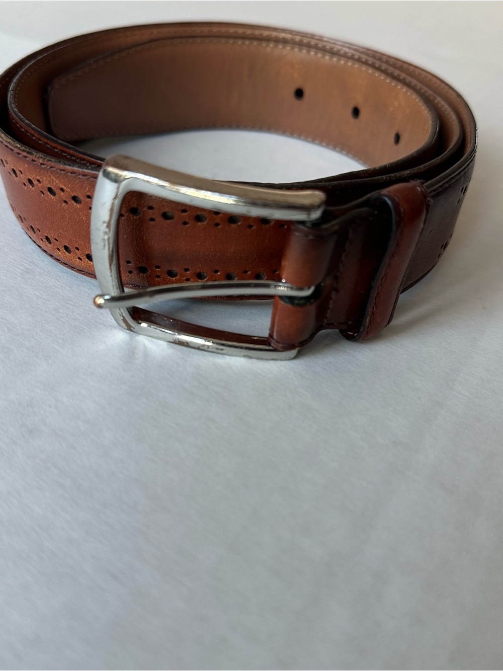 Allen Edmonds Dark Brown Leather Belt With Brogue Details Sz 38